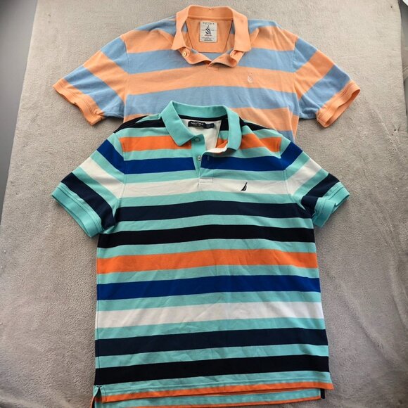 2 Nautica Mens Polo Shirt Large Short Sleeve Colorful Striped Casual Classic - Picture 16 of 16